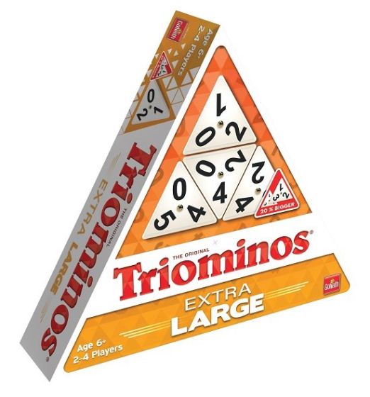 Doos van Triominos XL, een van de populaire spellen speciaal aangepast voor ouderen