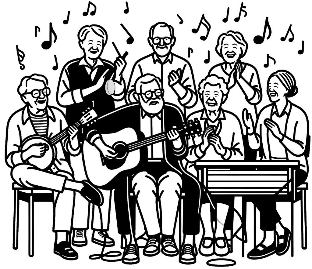 bejaarden met dementie hebben veel plezier tijdens de muziek therapie